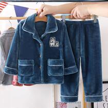 Boy sleepwear winter style Garnard thickened Boy Cartoon Home Conserved Boy Winter Warm Coral Suede Suit