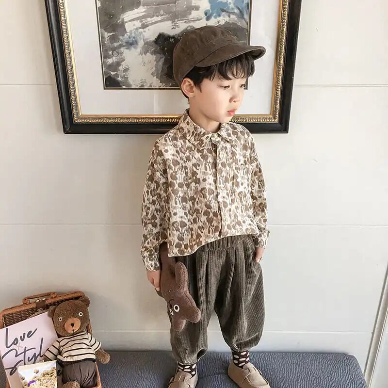 Boy Flowers Shirt Spring Autumn Clothing Thin section Long sleeves Child crumbed shirt Small and medium sized child Han version of the Vinist Retro Sunscreen