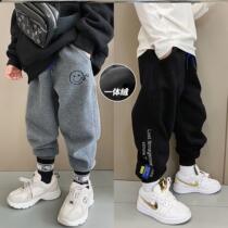 Child Grey Integral Suede Gvet Pants Boy Autumn Winter Dress CUHK Tong Thicken Warm Trousers Boy Sports Pants