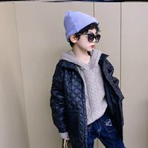 Boys thin cotton jacket mid-length child clip cotton thickened cotton clothing CUHK boy boy cotton jacket with cotton padded jacket for winter