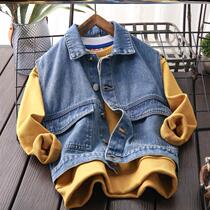 Boys waistcoat spring autumn denim children outside wearing vest CUHK Scout boy Horse clip Korean version of thin outside wearing tide