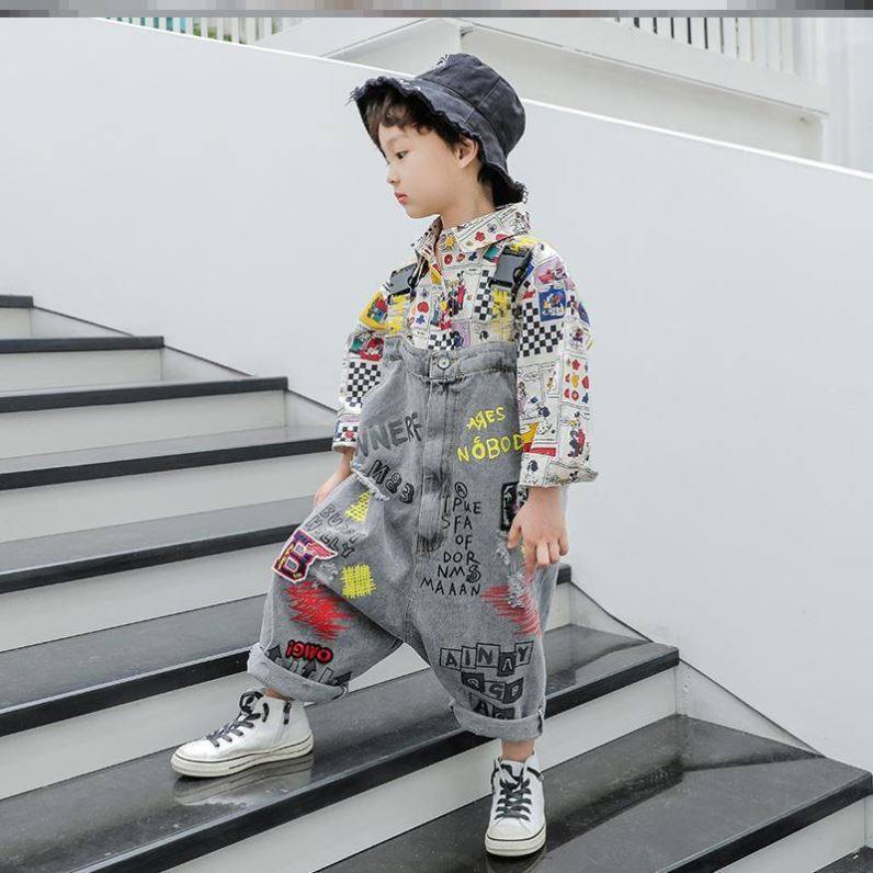Child Cowboy Cuddling Bag Pants Boy Baby Suit 2 Chunqiu 1 Year Old Boy Even Pants Mid-Boy Fried Street Dance Hip Hop