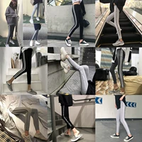 Quần lọt khe nữ 2018 Xuân-Thu Mới Phong cách Harajuku In chữ Wild Thin Casual Nine Foot Quần quần suông ống rộng nữ