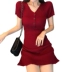 Cô gái Pháp retro thon gọn eo cao khí chất đỏ đan váy nữ mùa hè tay áo ngắn bước váy thủy triều 	mẫu váy eo đẹp	 Váy eo cao