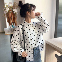 White shirt fall winter 2021 women's Korean version of chic double collar wave point loose shirt student slim bottoming coat