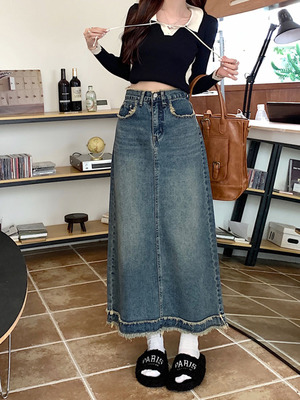 taobao agent Denim skirt, pleated skirt, plus size, high waist, 2023 collection