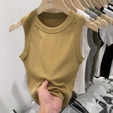 Черная летняя майка топ, короткая футболка без рукавов, круглый воротник