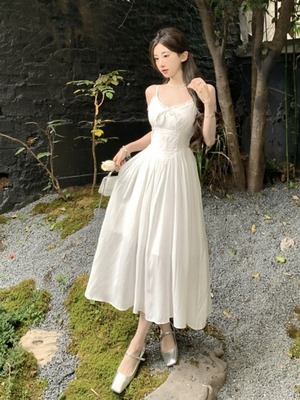 taobao agent Autumn dress, brace, long long skirt, french style, A-line, maxi length