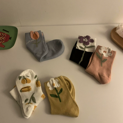 Милые летние тонкие японские носки, трехмерные дышащие гольфы в форме цветка, в цветочек, средней длины