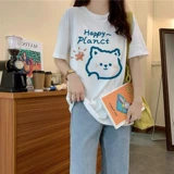 Весенняя летняя футболка с коротким рукавом, свободный крой, большой размер, оверсайз