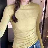 Шелковый тонкий базовый приятный телу шифоновый белый трикотажный лонгслив, защита от солнца