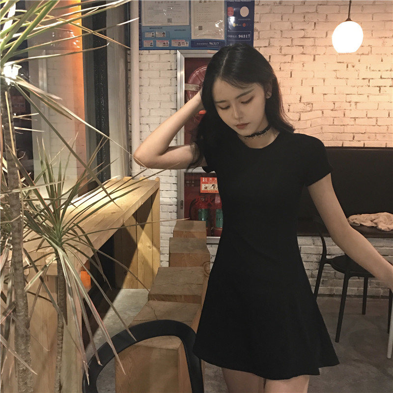 Đầm nữ mùa xuân 2018 mới dành cho nữ thời trang Hàn Quốc giảm béo thon gọn bên trong lấy váy ngắn xuân hè đầm dún eo