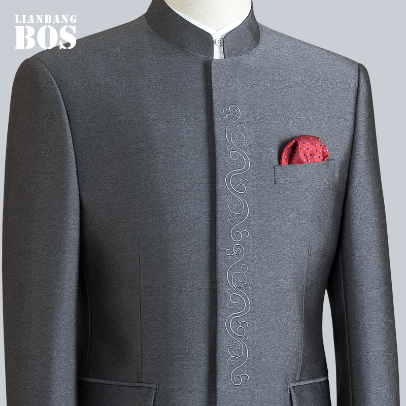 中国スタンドカラースーツ中山スーツ男性刺繍吉祥雲結婚披露宴フォーマルウェア父親のスーツ春と秋