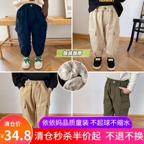 Boys overalls plus velvet autumn winter clothes 2020 new childrens pants small children loose leg baby casual pants