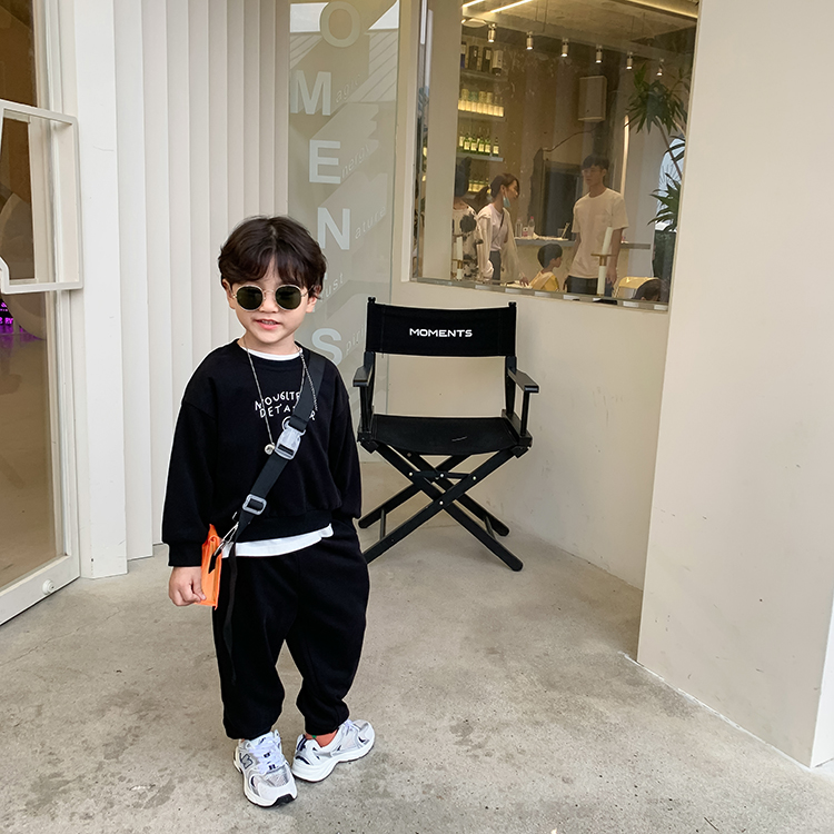 Yiyi Mother Boy Sports Casual Suit Children Autumn Clothing New Baby Printed Thick Cotton Twerty Pants Pure Cotton Two Sets