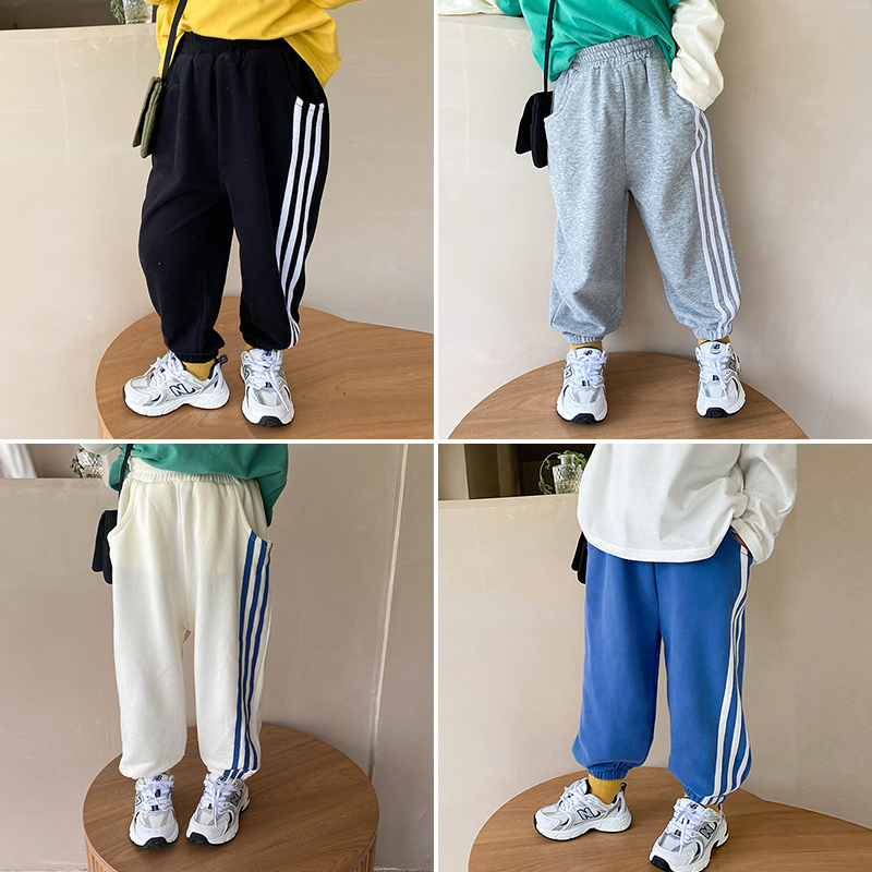 Children's sports pants boy autumn clothing 2021 new pure cotton Korean version loose straight cylinder foot casual pants baby sweatpants