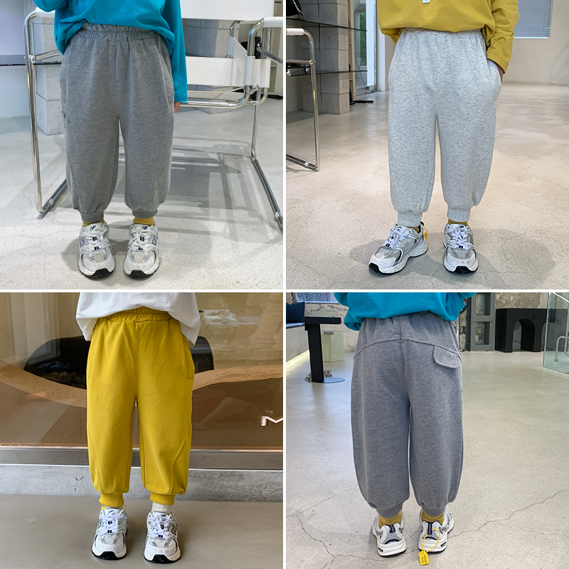 Yi Yummy Boy Pants Autumn Clothing New Pure Color Split Casual Pants Children Loose Straight Drum Baby Bunches Pants