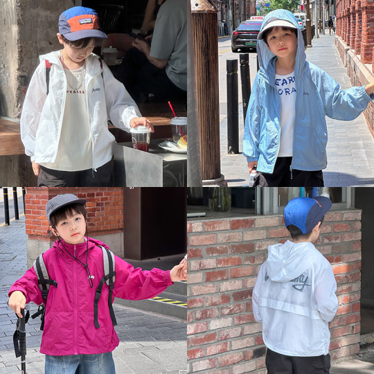 清仓！男童轻薄UPF50+拼接连帽防晒衣儿童夏装宝宝休闲字母外套