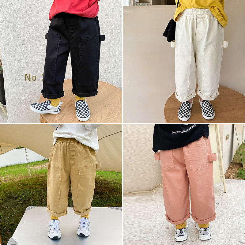 Yiyi Boy Boy's Pants Autumn Clothing New Cotton-loose straight tube Scroll-edge Children's Pants Baby Pants