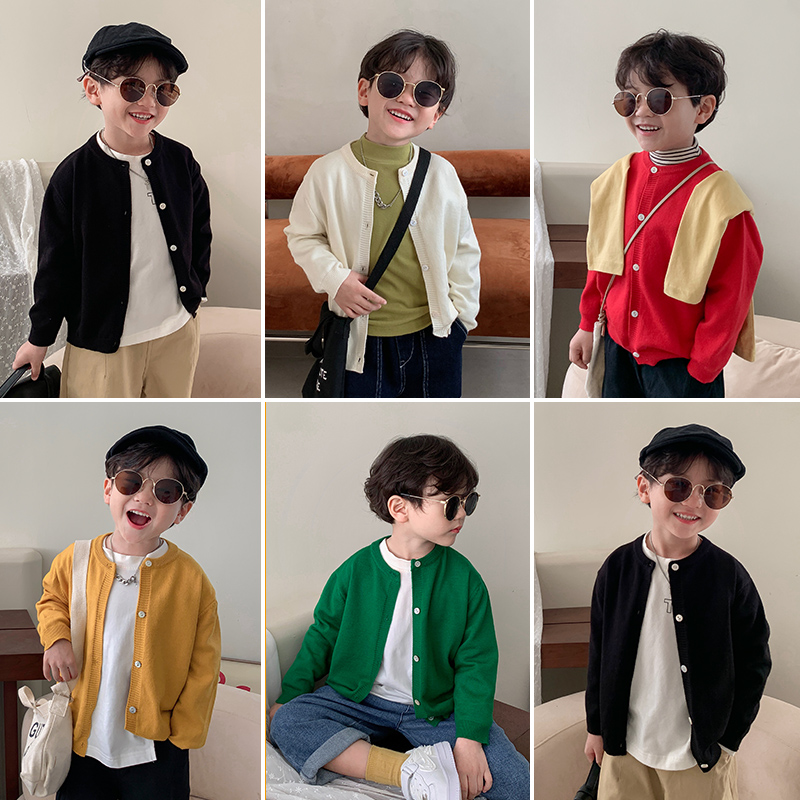 Yiyima boys solid color knit shirt autumn new children baby casual girls cardigan sweater jacket trendy