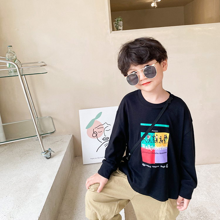 Children Cartoon Printed Thick Cotton T Boy Autumn Clothing New Blouse Baby Loose Pure Cotton Casual Sports Inside a T-shirt