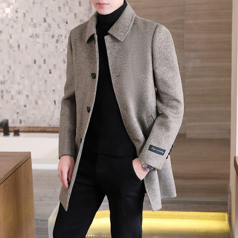 Light extravagant double face cashmere Grand coat men's medium long version down Neri Han version trendy casual workout wool windsuit jacket