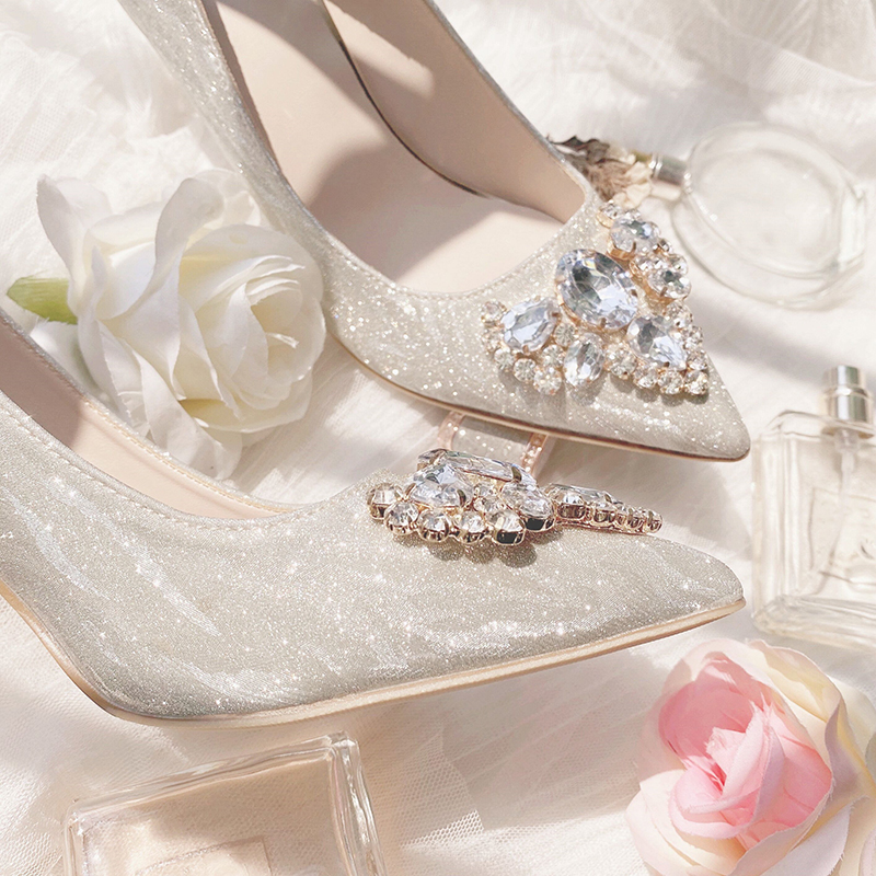 High heels Girls 2022 New fine heels Wedding Shoes Water Crystal Shoes Wedding Shoes Bridesmaids Shoes Bridesmaid Shoes Dress Shoes Spring Autumn