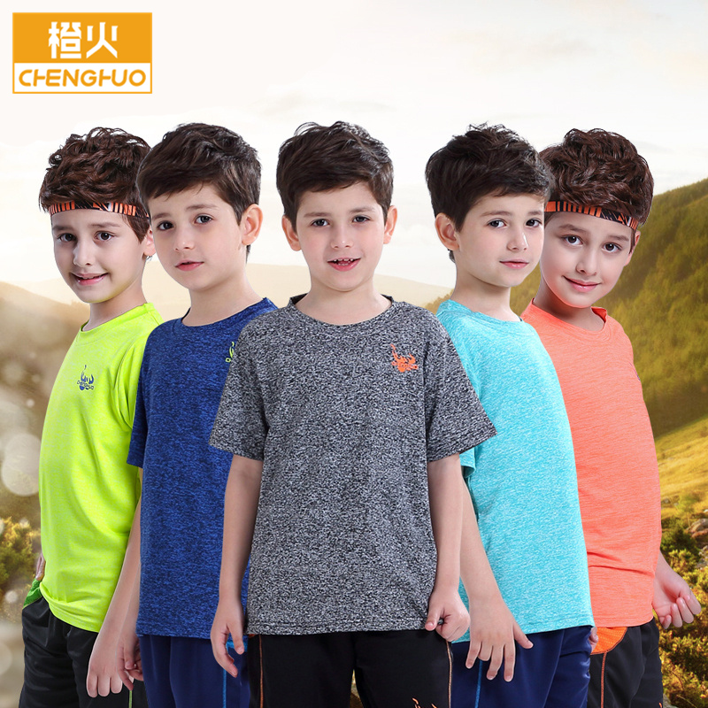 Orange Fire Children Clothing Summer Outdoor Children Speed Dry T-shirt Short Sleeve Sports Kid Quick Dry Speed Dry Jersey Boy Round Collar T-shirt