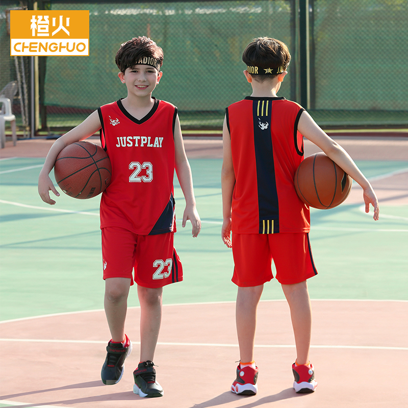 Orange Fire Children Basketball Suit New Girl Boy Sports Training To Customize Boy Elementary School Kids