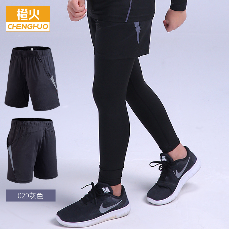 Orange Fire Children Training Shorts in Big Child Leisure Speed Fast Dry Sports Pants Running Fitness Summer