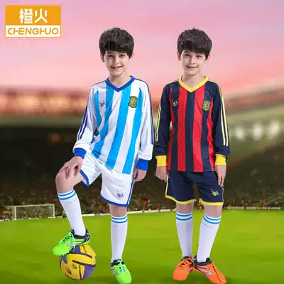 Orange fire Spring and Autumn long sleeves big boys sportswear jersey custom boy children Football suit suit training suit