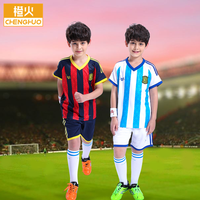 Orange Fire A children's football suit root summer short sleeve training elementary and middle school students team uniform Ting custom boy jersey