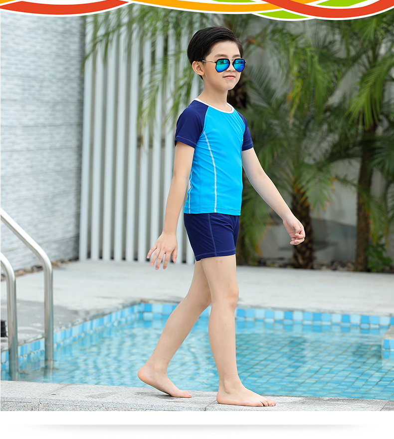 Áo tắm cho trẻ em tay ngắn Set Big Boy Boy Học sinh chia áo tắm Boy Boxer Quần short Kem chống nắng 	đồ bơi nữ 2 mảnh màu đen