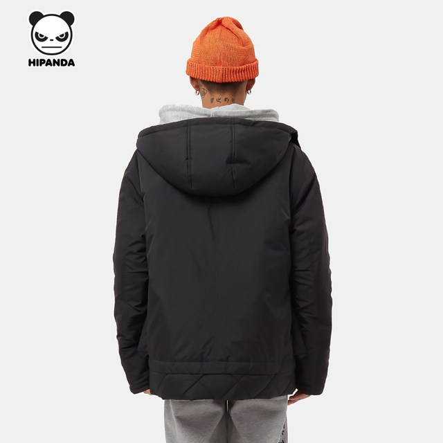 Hipanda hello panda men's patchwork hooded winter jacket cotton classic solid color retro design trendy brandy