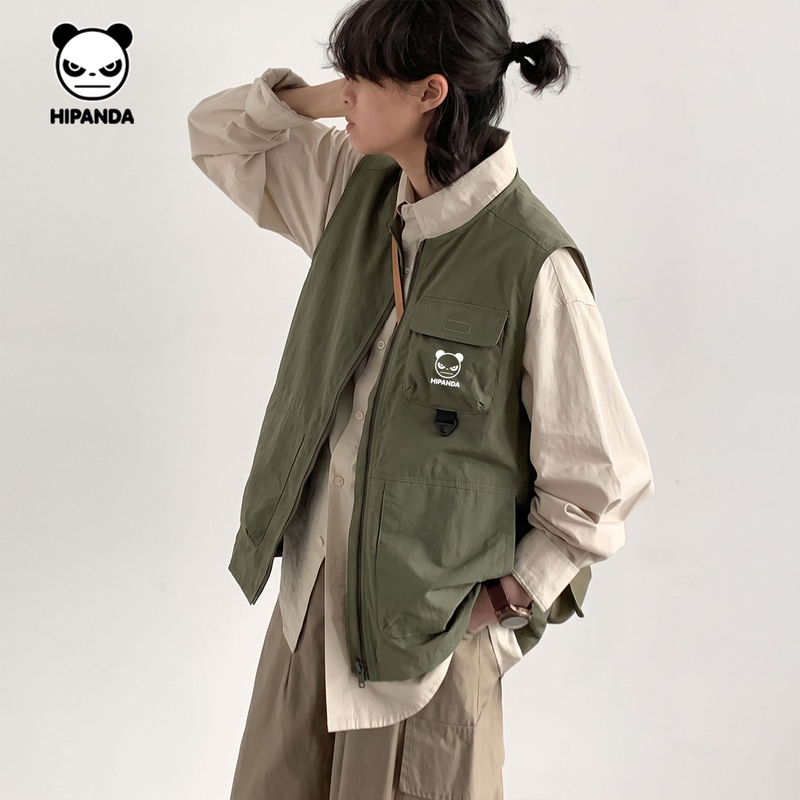 Hipanda Hello Panda Outdoor Relaxed Workwear Vest Jacket for Men Versatile Layered Loose Sleeveless Jacket Hipanda Hello Panda Outdoor Relaxed Workwear Vest Jacket for Men Versatile Layered Loose Sleeveless Jacket