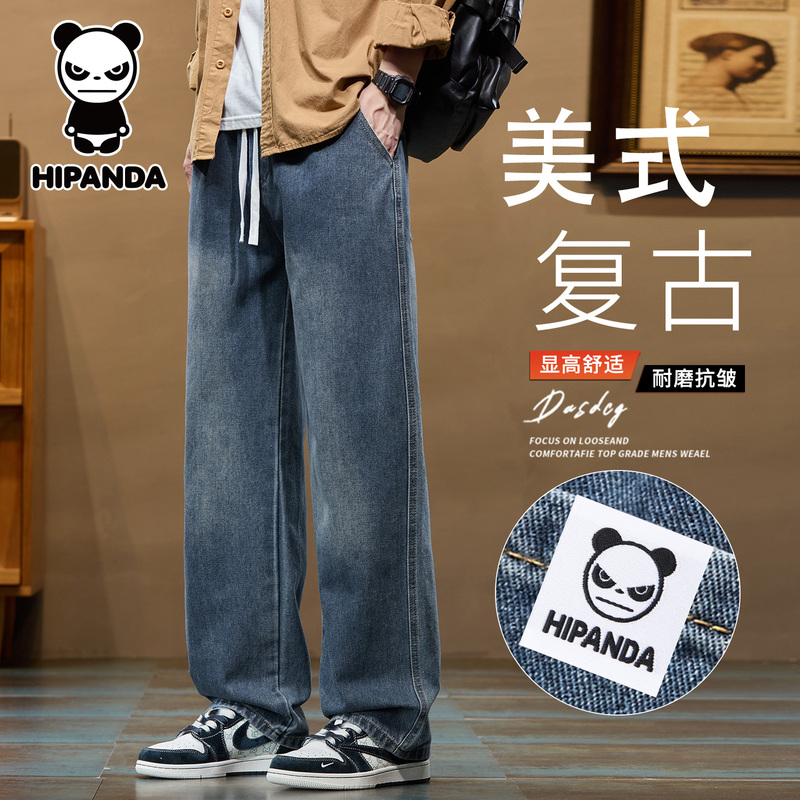 Hipanda Hello Panda Spring and Autumn New Jeans Men's American Style Loose Straight Wide-Leg Men's Pants Gh