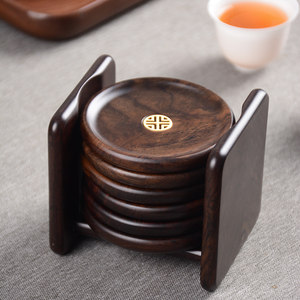 Haomingtian Black Sandalwood Tea Coaster Set Solid Wood Tea Mat Tea Tasting Tray Mat Set Heat Insulation Pad Tea Ceremony Accessories