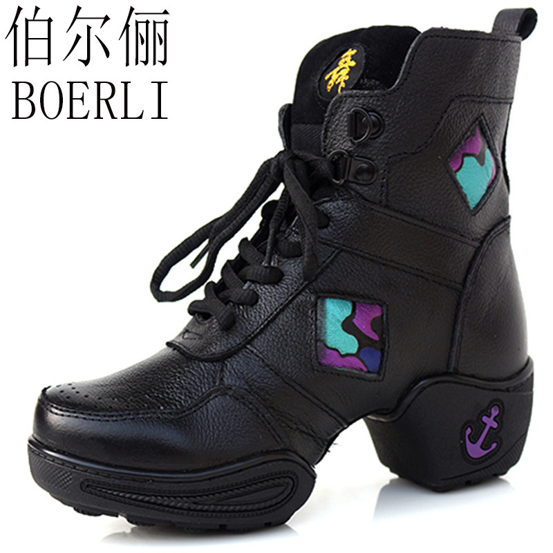 Burr Lady Genuine Leather Dance Shoes Women's Square Dancing Boots High Drum Dancing Shoes Women Soft Bottom Heightening Dancing Shoes