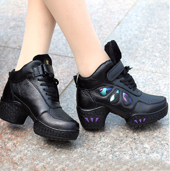 Belle Autumn Genuine Leather Square Dance Shoes Women's Dance Shoes Women Fitness Dancing Shoes New Heightening Jazz Dance Shoes