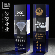 Blue Crystal Trophy Customised Inner Sculpture medal Discharged Mementos Employees Annual Conference Awards Trophy production