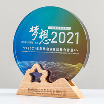 Trophy Customized to make high-end creative color printed solid wood Gold Medal Match Crystal Prize Employees Honor Souvenirs