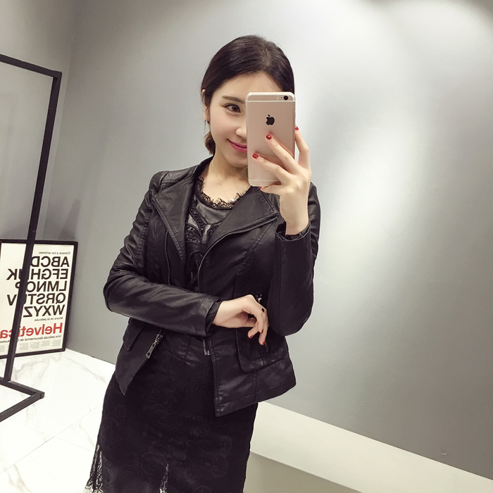 2018 mùa thu mới của phụ nữ PU da cổ áo phù hợp với Slim da hoang dã dài tay áo khoác da nữ áo da báo