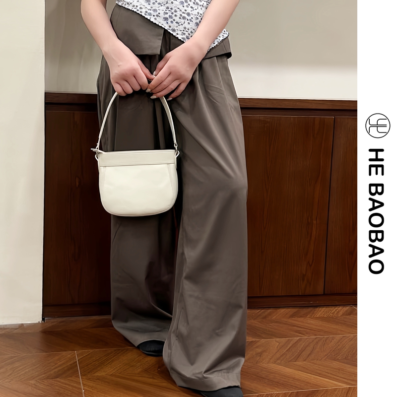 Hebaobao New Product First Layer Cowhide Women's Bag New Genuine Leather Shell Crescent Bag Single Shoulder Crossbody Bag