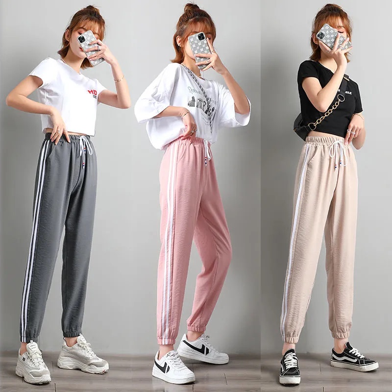 Striped Sweatpants for Women, New Spring/Summer Korean Style Harajuku Bf Trend, Thin and Loose Fit, Super Popular Ins Jogger Pants