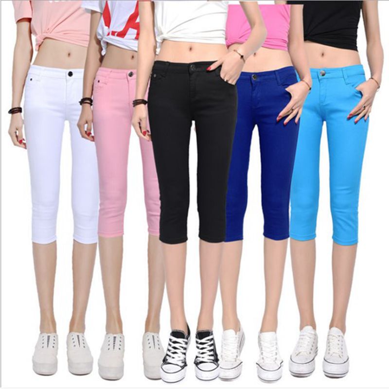 Colorful Cropped Denim Pants for Women, Summer New Candy-Colored Casual Mid-Waist Stretchy Skinny Pants
