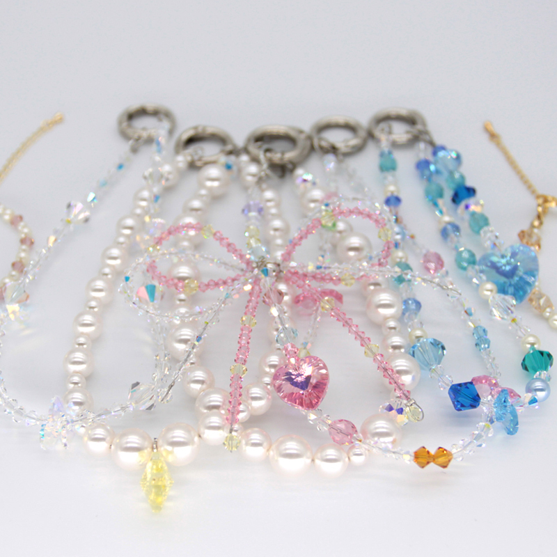 Swarovski Crystal Sweet Bow Pearl Beaded Phone Chain Pendant for Women, Korean Style Fresh Accessory, Super Shiny Swarovski Crystal Sweet Bow Pearl Beaded Phone Chain Pendant for Women, Korean Style Fresh Accessory, Super Shiny