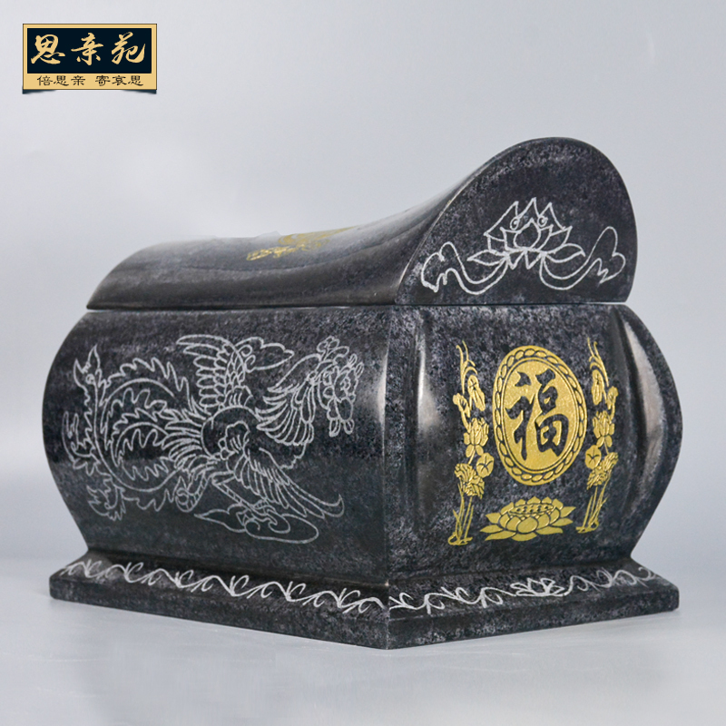 Natural Black Jade Coffin, Jade Urn, Dragon and Phoenix Longevity Box, Unisex Marble Funeral Supplies, Free Shipping