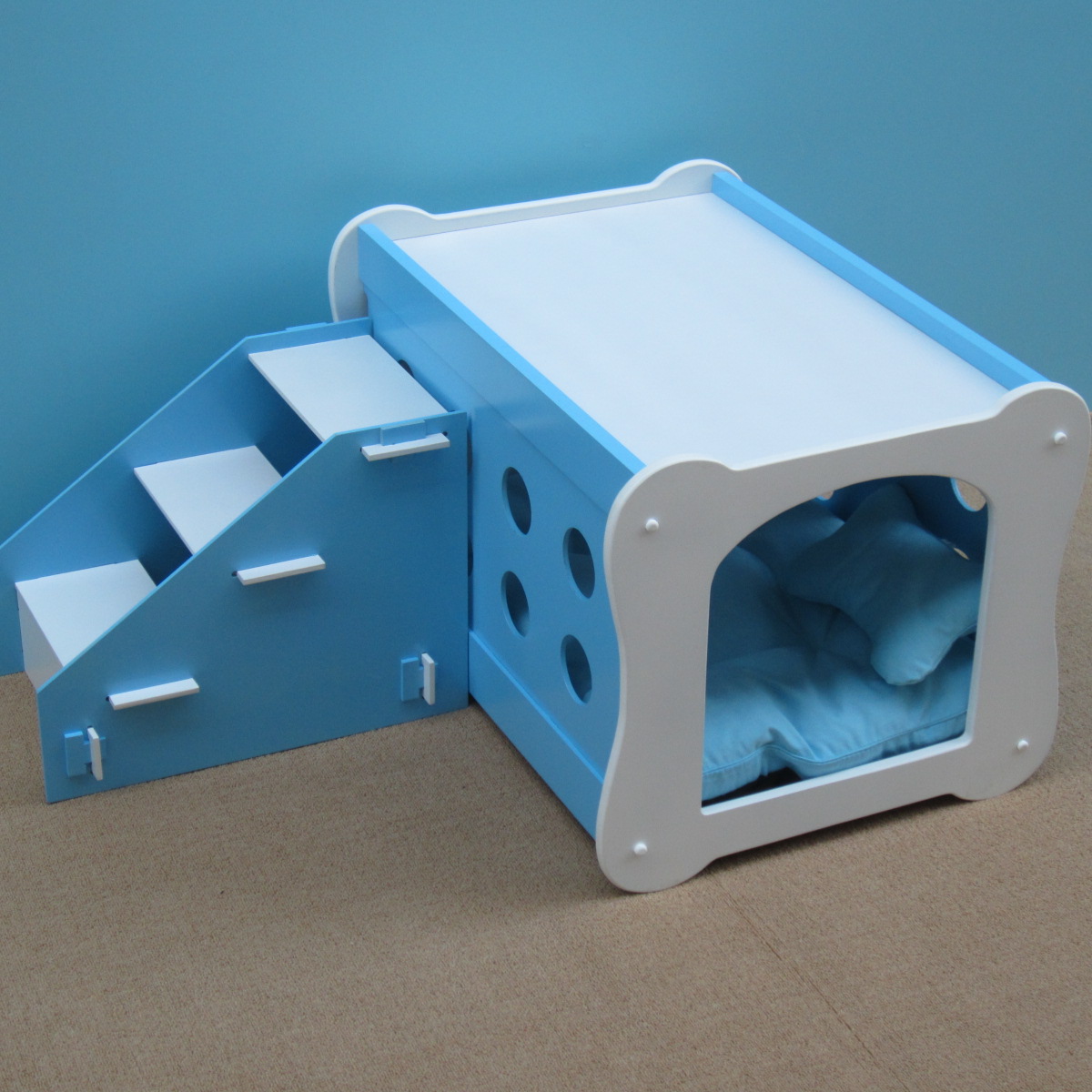 With Stairs Pets Double house Wooden Baking Varnish Pet Villa Duplex Kennel House Kennel Kennel Dog Bed Cat House