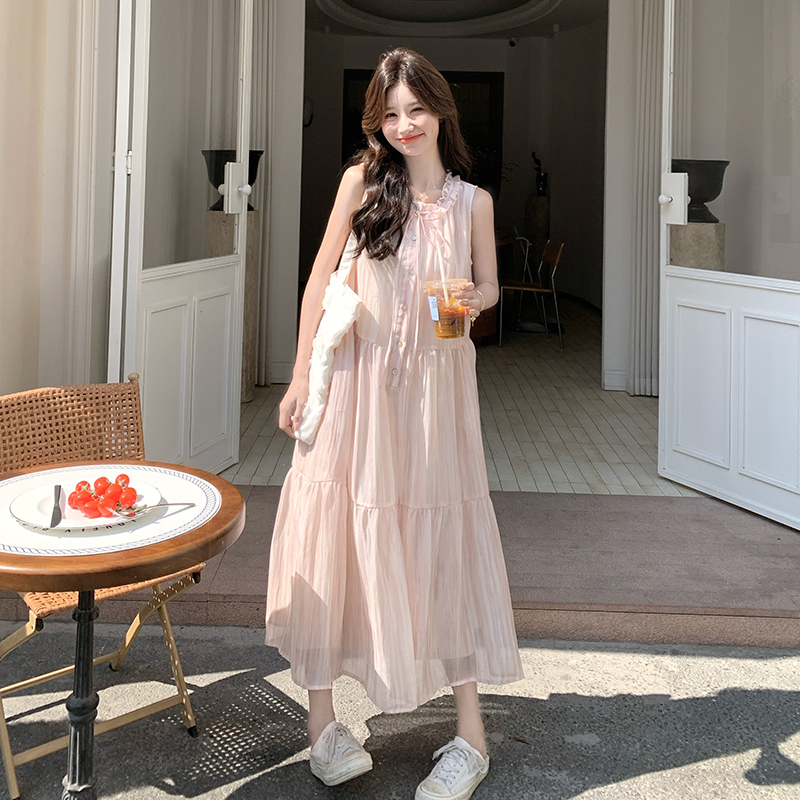 Pink Sleeveless Loose Dress for Women, Summer 2026 New French Resort Style, Slimming Dopamine Outfit Tank Dress