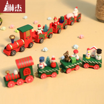 Linjie Christmas tree scene decoration small train Christmas decoration decoration Christmas gift childrens wooden small train